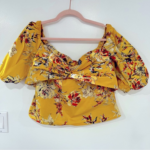 Soho New York & Co Women’s Sz L Yellow Floral Puff Sleeve Off the Shoulder Top - Picture 1 of 9